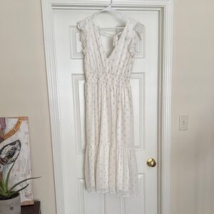 Lulu's White and Gold Polka Dot Midi Dress